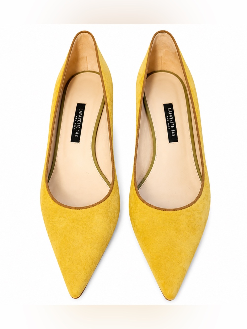 Lafayette 148 Yellow Suede Pointed Toe Kitten Heel Pumps Size 38 Made Italy